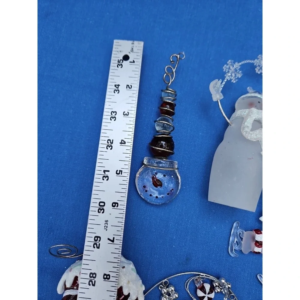 5 Frosted Snowman Ornaments‎ Lot Christmas Figures Glass & Acrylic Candy Canes